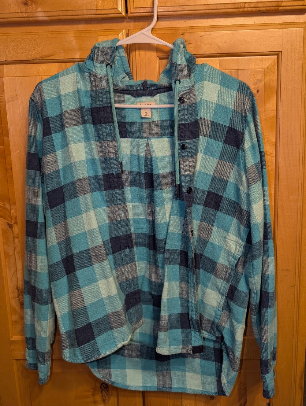 Women's Plaid Hooded Button-Up Jacket - Blue